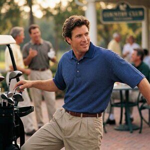 PGA Tour Mens Performance Golf Polo Shirt Medium Navy Blue Micro Dot Athletic